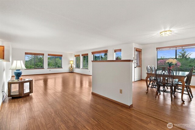 living room with baseboards and wood finished floors