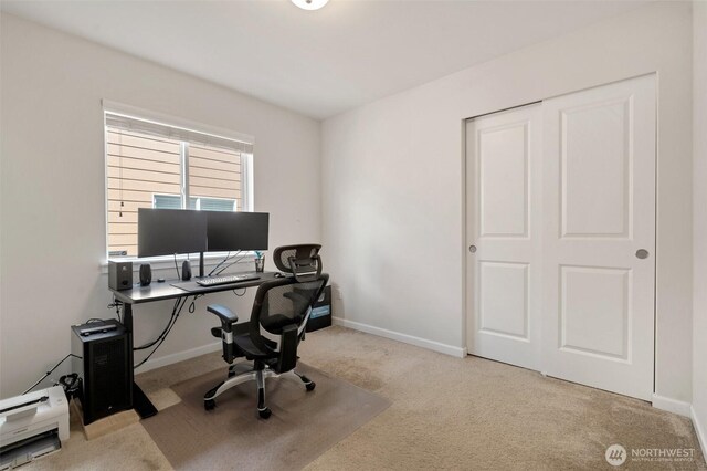 office space featuring baseboards and carpet
