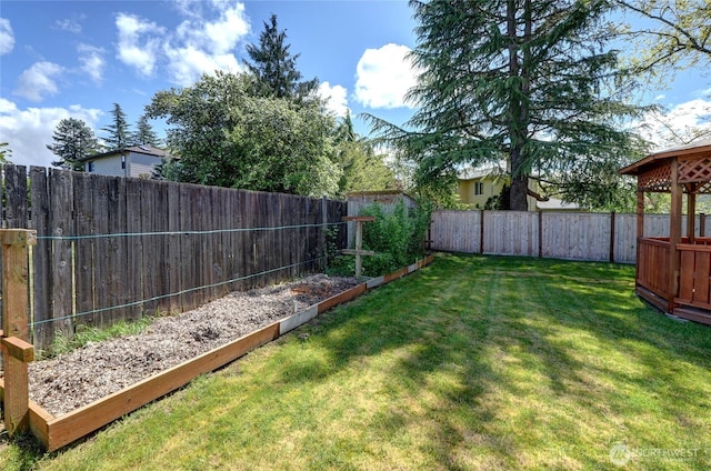 view of yard with a fenced backyard