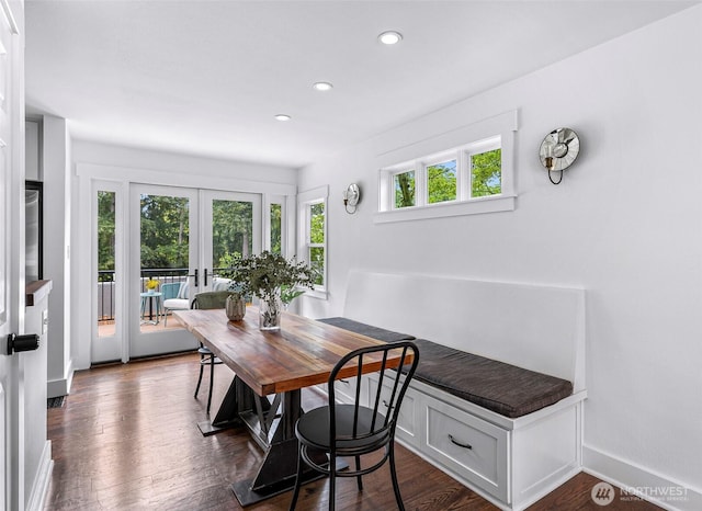 1626 106th Ave SE, Bellevue, WA 98004 - dining space with dark wood finished floors, baseboards, french doors, and recessed lighting