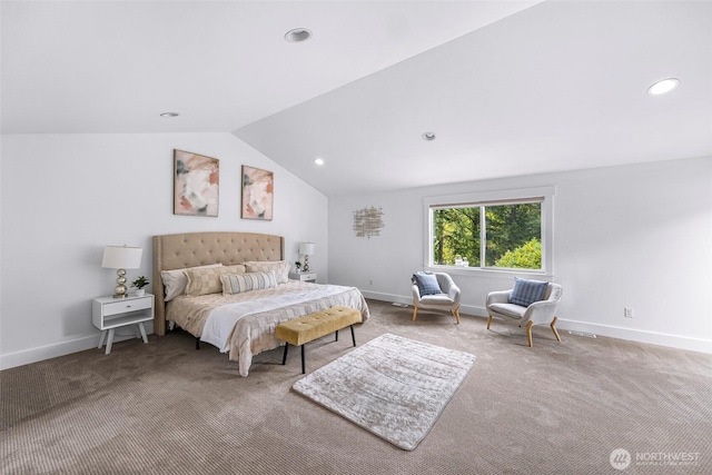 1626 106th Ave SE, Bellevue, WA 98004 - bedroom with vaulted ceiling, baseboards, and carpet floors