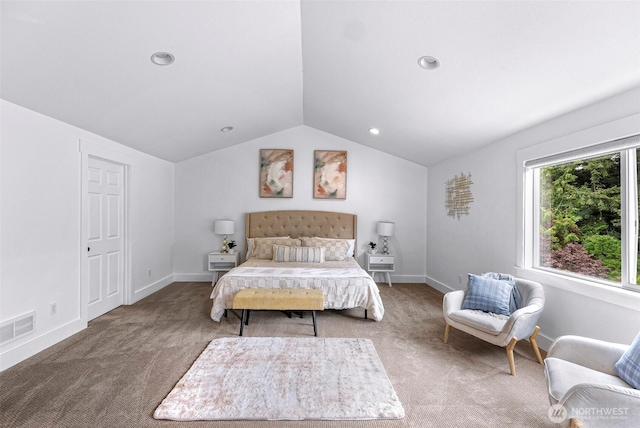 1626 106th Ave SE, Bellevue, WA 98004 - bedroom with vaulted ceiling, visible vents, baseboards, and carpet floors