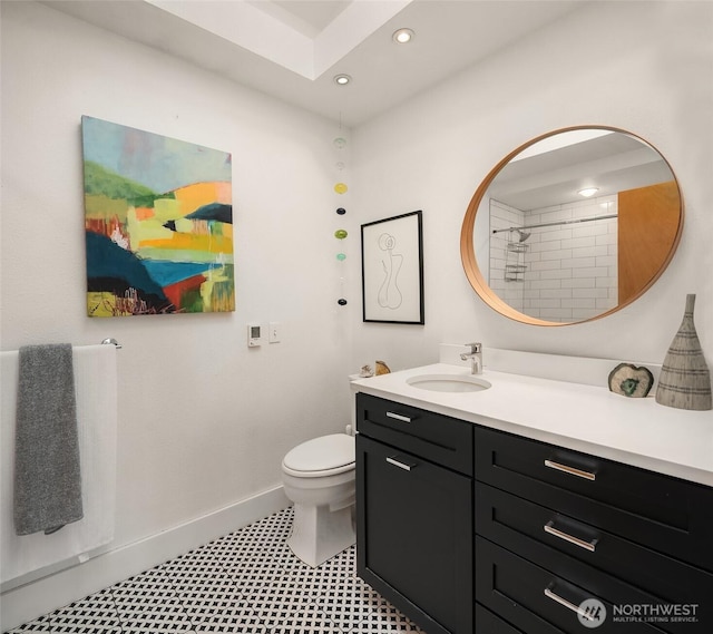 6614 N 49th St, Tacoma, WA 98407 - bathroom featuring vanity, toilet, tile patterned floors, recessed lighting, and baseboards