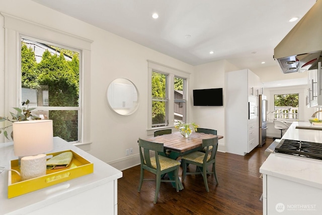 514 30th Ave E, Seattle, WA 98112 - dining room with recessed lighting, baseboards, and dark wood-type flooring