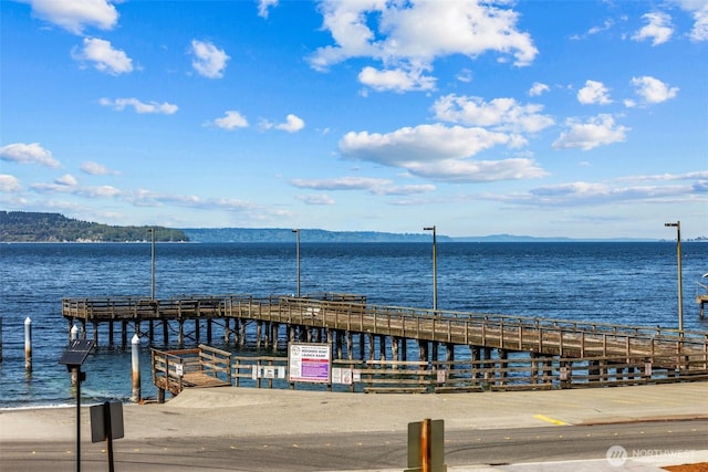 dock area featuring a water view