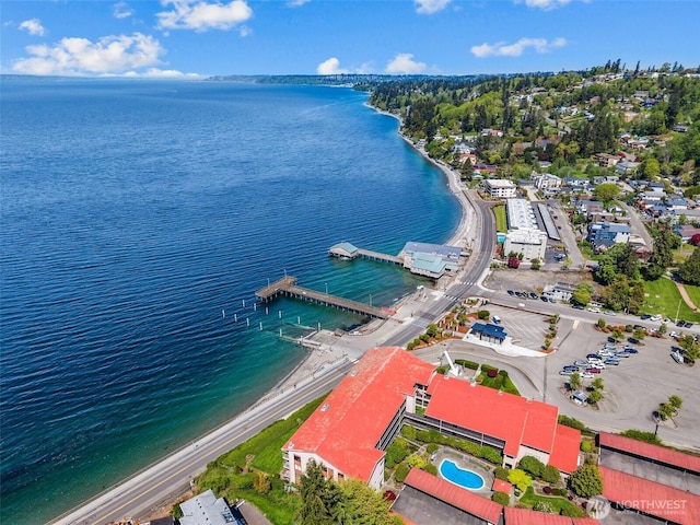 bird's eye view featuring a water view