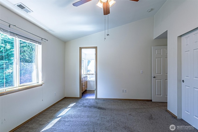 8342 49th Loop SE, Olympia, WA 98513 - carpeted spare room with ceiling fan, lofted ceiling, baseboards, and visible vents