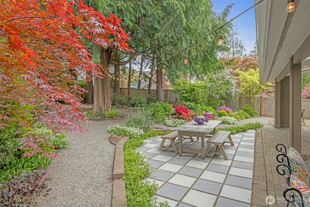 view of patio featuring outdoor dining area and a fenced backyard
