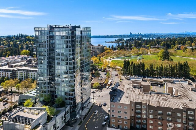 aerial view featuring a water view
