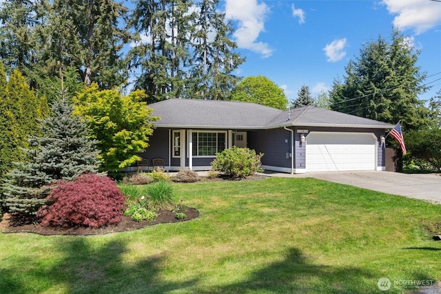 1391 Graham Dr, Camano Island, WA 98282 - ranch-style home with concrete driveway, a front yard, and a garage
