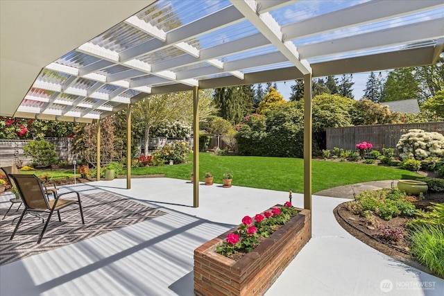 view of patio featuring a fenced backyard and a pergola
