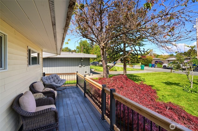 1705 36th St, Anacortes, WA 98221 - wooden terrace featuring a lawn