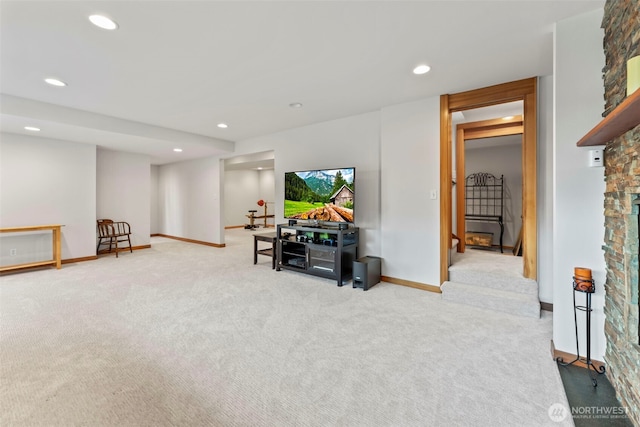 12105 SE 23rd St, Bellevue, WA 98005 - carpeted living area featuring recessed lighting and baseboards