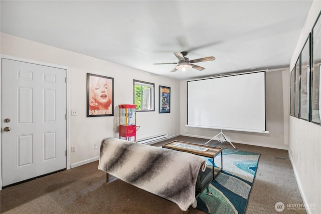 4715 NE Thunder Ln, Poulsbo, WA 98370 - carpeted cinema with a ceiling fan, baseboard heating, and baseboards