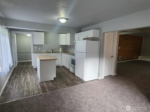 1309 Poindexter Ave Unit A-B, Bremerton, WA 98312 - kitchen featuring freestanding refrigerator, electric range oven, a sink, butcher block counters, and white cabinetry