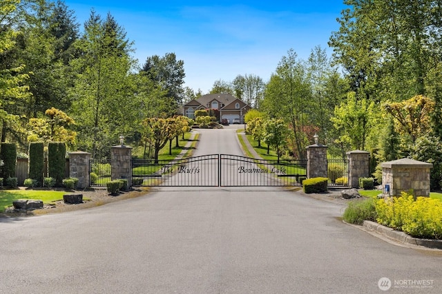 view of road with a gate and a gated entry