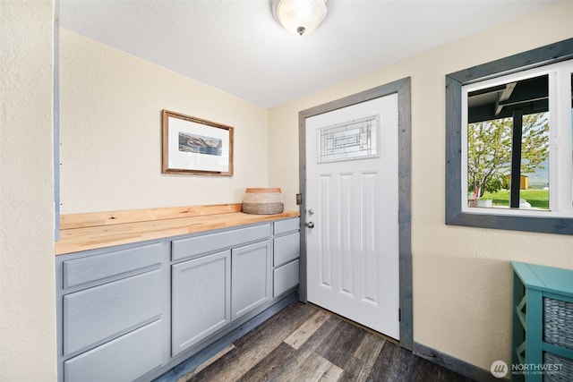 doorway to outside with dark wood finished floors