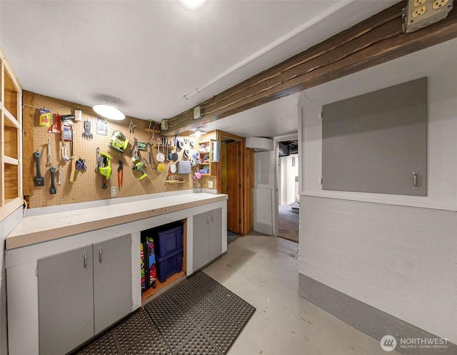 interior space featuring a workshop area