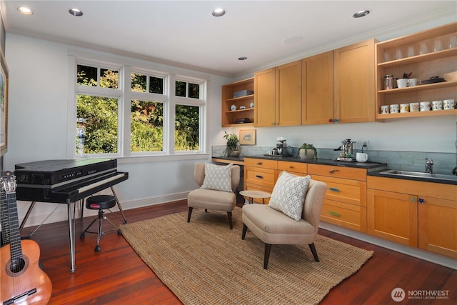 9325 Fauntleroy Way SW, Seattle, WA 98136 - interior space featuring recessed lighting, ornamental molding, baseboards, and dark wood-style floors