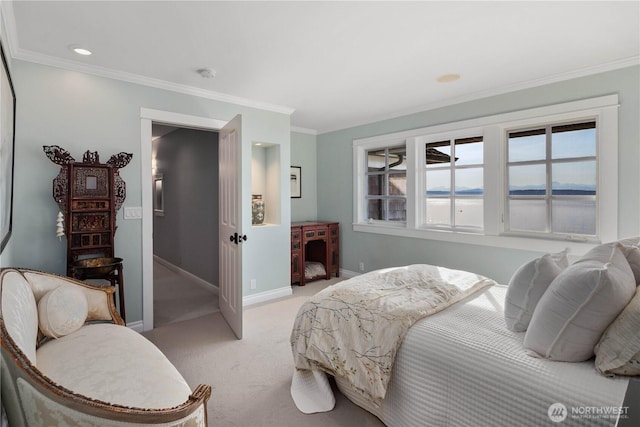 9325 Fauntleroy Way SW, Seattle, WA 98136 - bedroom featuring baseboards, light colored carpet, and ornamental molding