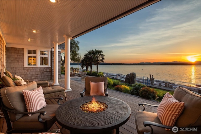 9325 Fauntleroy Way SW, Seattle, WA 98136 - view of patio / terrace featuring a water view and an outdoor fire pit