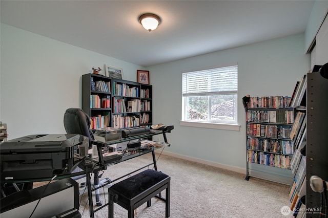 office space featuring baseboards and carpet flooring