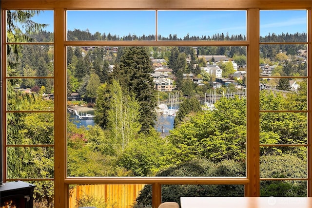 exterior space with a water view