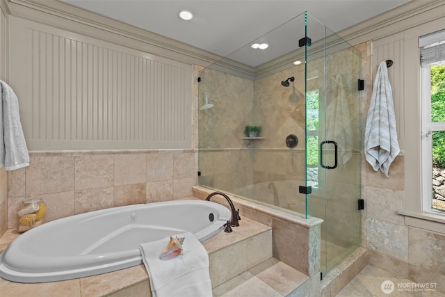 2716 58th Street Ct NW, Gig Harbor, WA 98335 - full bathroom featuring a stall shower, a garden tub, and recessed lighting