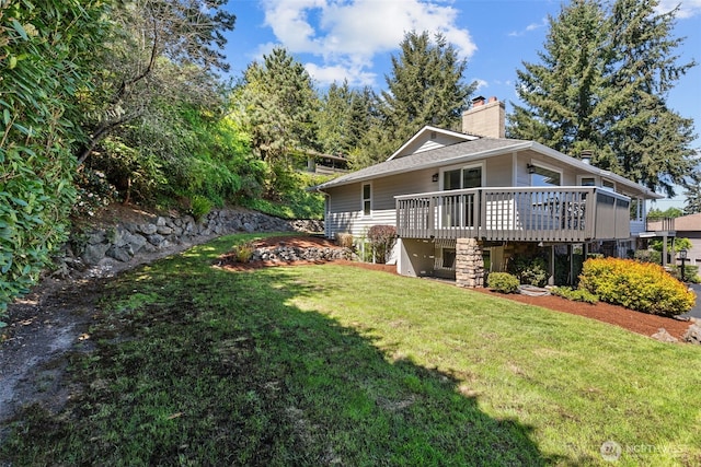 2716 58th Street Ct NW, Gig Harbor, WA 98335 - exterior space featuring a lawn, a deck, and a chimney