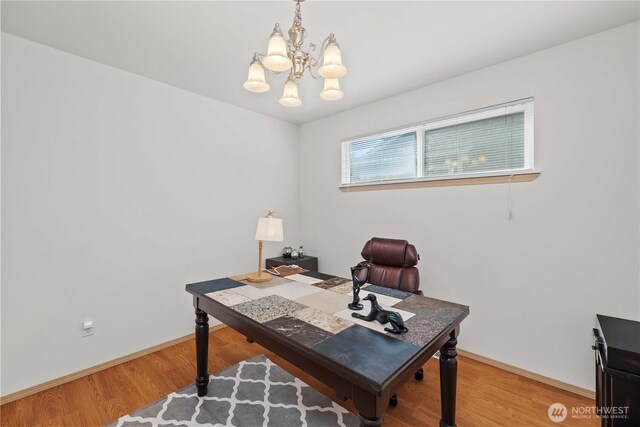 926 99th St SW, Everett, WA 98204 - office area with a chandelier, wood finished floors, and baseboards