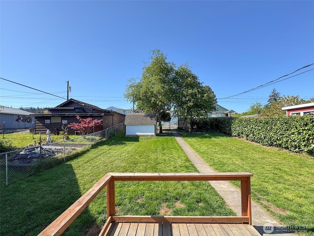 view of yard featuring a deck and a fenced backyard
