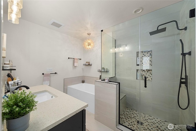 3315 N 35th St, Tacoma, WA 98407 - full bath with visible vents, a shower stall, a bath, and vanity