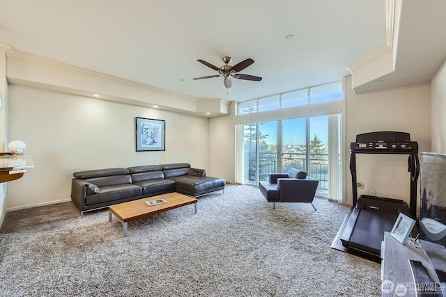 320 E 32nd St Unit 105, Tacoma, WA 98404 - carpeted living area featuring a ceiling fan and crown molding