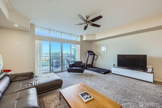320 E 32nd St Unit 105, Tacoma, WA 98404 - carpeted living area featuring ornamental molding and a ceiling fan
