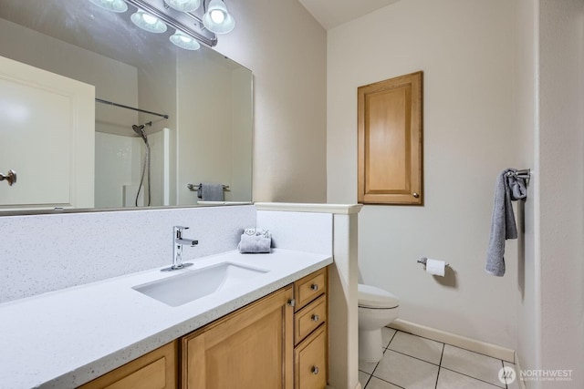 320 E 32nd St Unit 105, Tacoma, WA 98404 - full bathroom featuring walk in shower, tile patterned floors, toilet, vanity, and baseboards