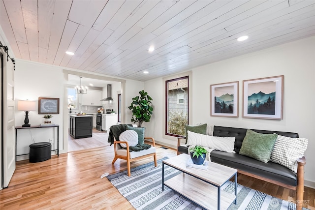 1538 7th St, Bremerton, WA 98337 - living area with recessed lighting, a barn door, and light wood-style flooring