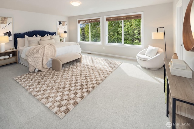bedroom with carpet floors and baseboards