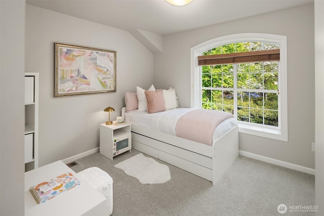 bedroom featuring multiple windows, baseboards, and carpet floors