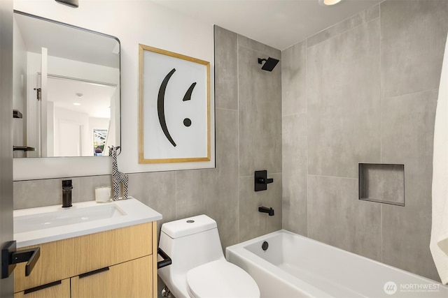 3650 51st Ave SW Unit B, Seattle, WA 98116 - bathroom featuring toilet, shower / tub combination, and vanity