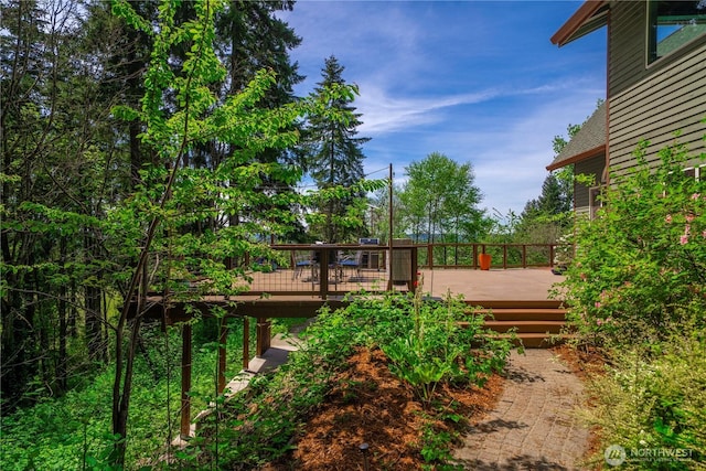 view of yard with a wooden deck