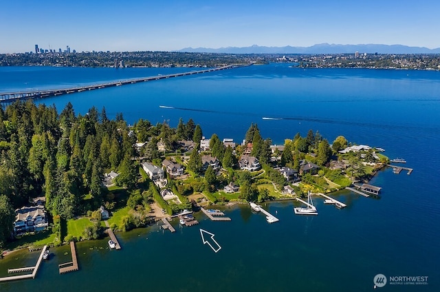 3602 Evergreen Point Rd, Medina, WA 98039 - drone / aerial view with a water and mountain view