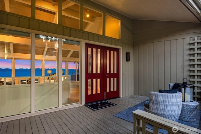 10837 Bill Point Blf NE, Bainbridge Island, WA 98110 - doorway to property with a deck with water view