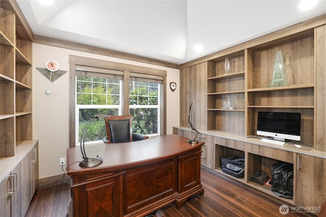 26217 137th Street Ct E, Buckley, WA 98321 - office area with baseboards and dark wood-type flooring