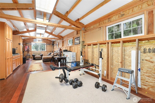 26217 137th Street Ct E, Buckley, WA 98321 - exercise area featuring vaulted ceiling and dark wood-type flooring