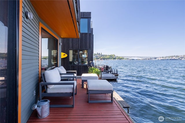 view of dock with a water view