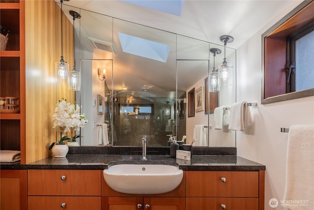 2235 Fairview Ave E Unit 12, Seattle, WA 98102 - full bath with vanity, a skylight, and a stall shower