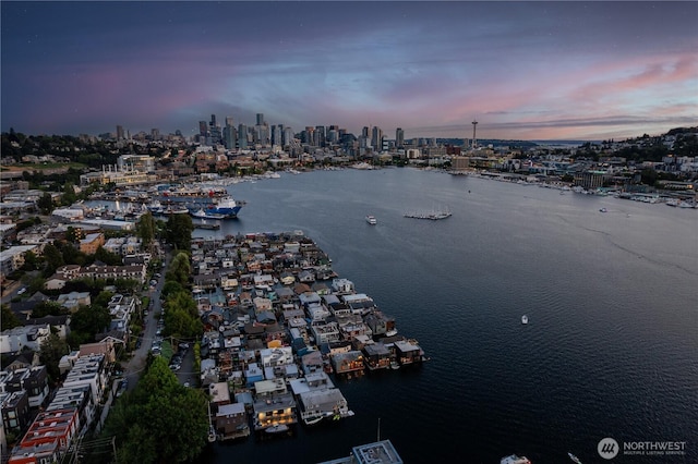 2235 Fairview Ave E Unit 12, Seattle, WA 98102 - aerial view at dusk of a skyline view and a water view