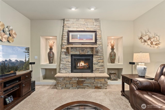 5603 116th St NE, Marysville, WA 98271 - carpeted living room with a fireplace