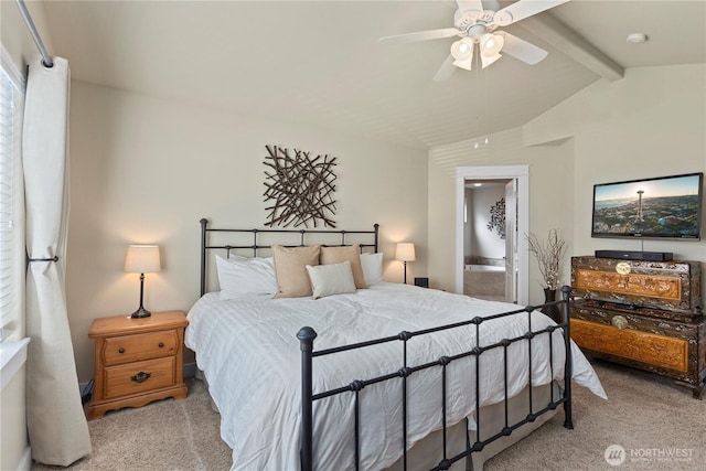 5603 116th St NE, Marysville, WA 98271 - carpeted bedroom with ceiling fan and vaulted ceiling with beams