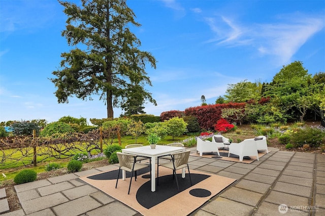 view of patio / terrace featuring outdoor dining space and an outdoor hangout area